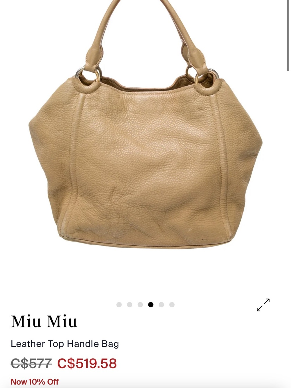 Miu Miu Olive Taupe Pebbled Leather Top Handle Tote - Picture 3 of 7